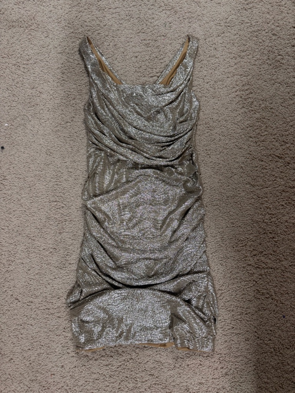 Express Metallic Silver Ruched Sleeveless Cocktail Dress